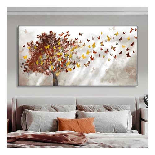 Peinture sur toile abstraite orangers papillons décoration murale salon