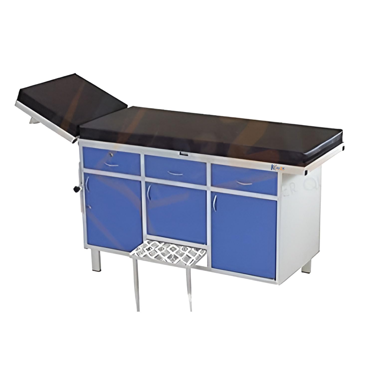 Kay2K Hospital Bed or Medical Examination Couch Pre Treated and Epoxy Powder Coated with Hydrolic Head Movement, Skid Proof Foot Step with Mattress in Moulded Sheet Frame