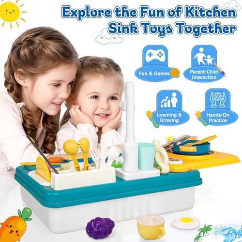 Dhqnk G773A Kids Play Sink With Running Water, Toddler Sink Toy With Running Water With Electric Faucet, Kids Play Kitchen Sink Playset thumb #4