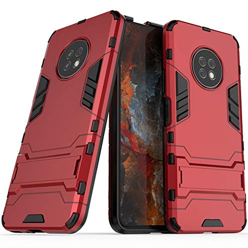 DWaybox Carcasa Resistente para Huawei Enjoy 20 Plus 2in1 Armadura de Doble Capa Cubierta Trasera del teléfono a Prueba de Golpes con Soporte -Rojo