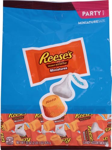 Chocolate Packaged Candy Assortment Stand Up Bag (ROLO Creamy Caramels In Rich Chocolate Candy, HERSHEY'S Milk Chocolate KISSES and REESE'S Milk Chocolate Peanut Butter Cup Miniatures), 33 oz.