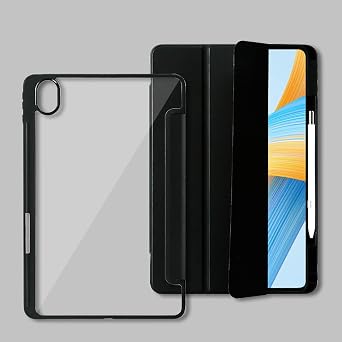 Tri-Fold Smart Tablet Case Compatible with Huawei MatePad 11.5inch 2023,with Pencil Holder, Clear Transparent Back Shell Slim Stand Shockproof TPU Cover, Auto Wake/SleepBlack