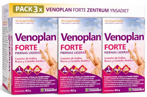 Pack 3 x Venoplan Forte Zentrum Ynsadiet 30 comprimidos | Castaño de indias, rusco, centella asiática, diosmina, hesperidina y vitamina C | Piernas ligeras y circulación venosa normal