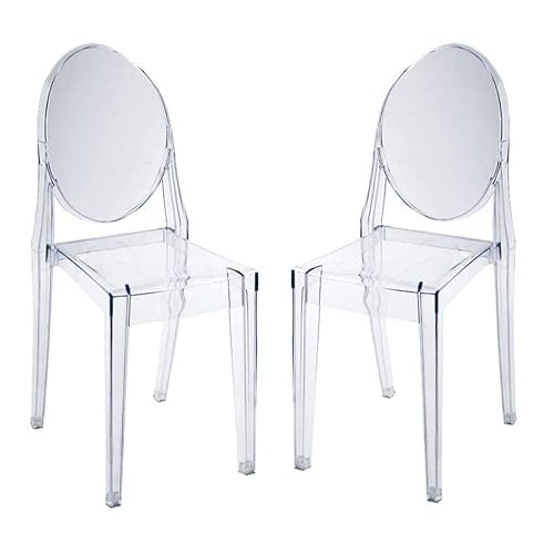 Plata Import Ghost Armless Chair - Set of 2 | Philippe Starck Style | Modern Clear Polycarbonate Dining Chair | Transparent Chair | Stackable Dining Chairs | Ergonomic Design | Outdoor and Indoor Use
