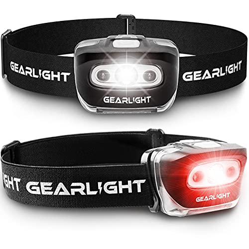 GearLight 2Pack LED Headlamp – Outdoor Camping Head Lamps with Adjustable Headband – Lightweight Battery Powered Bright Flashlight Headlight with 7 Modes and Pivotable Head and Red Light