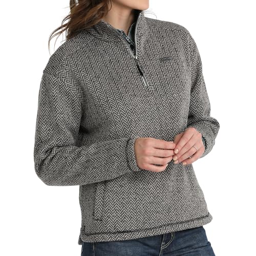 Cinch Women's Grey Herringbone 1/4 Zip Sweater Grey XL3