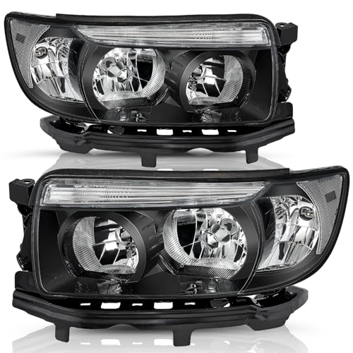 TUSDAR Headlight Assembly Set for 06-08 Subaru Forester / 07-08 Subaru Forester w/o Sports Package Headlamp Black Amber Clear Reflector