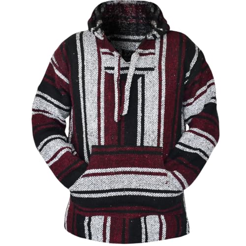 Mexican Baja Hoodie Classic Drug Rug Pullover Sweater | Baja Hoodie for Men & Women | Mens & Plus Size Options Available Red-white