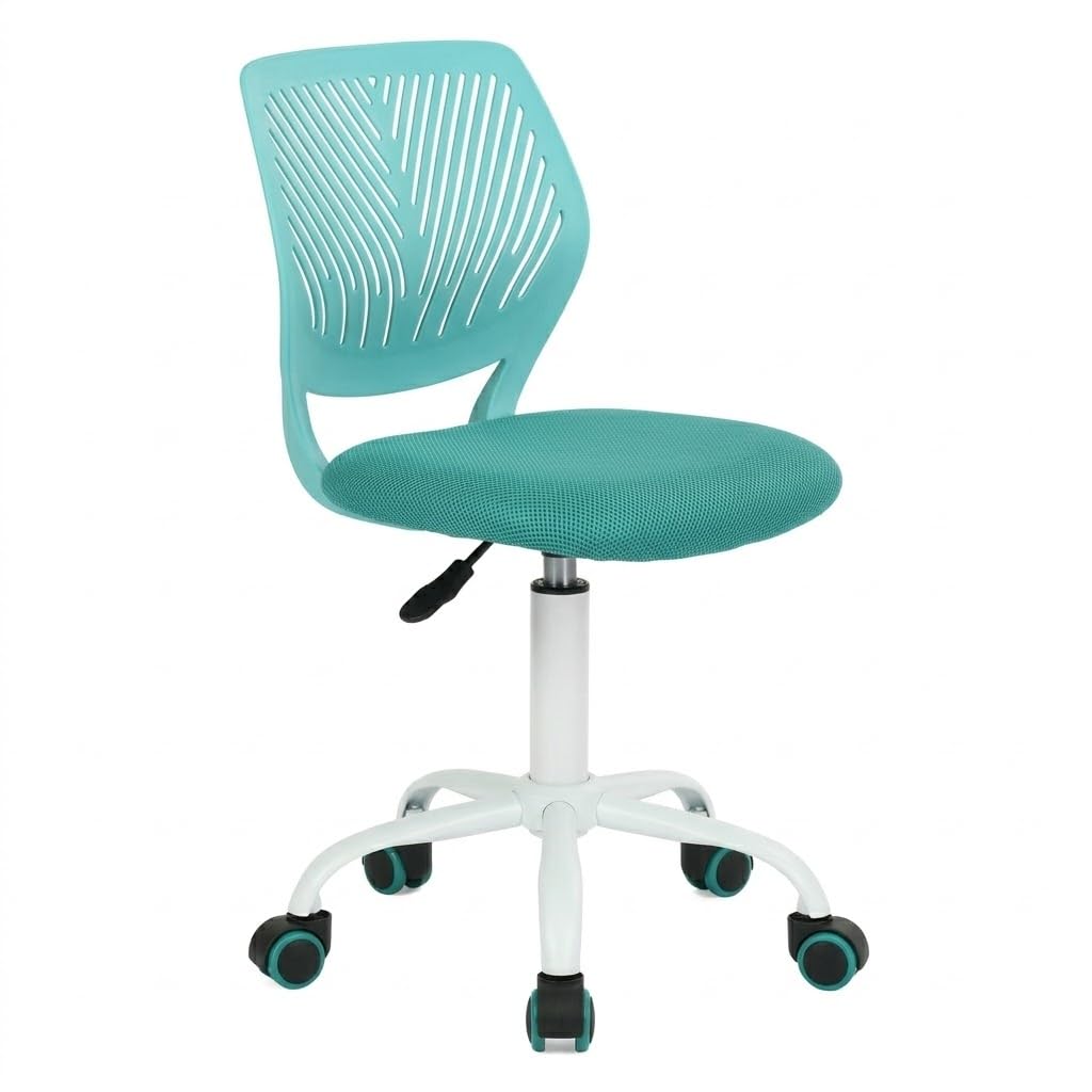 Homy Casa Silla de Escritorio, Taberno de Tarea Giratorio Ajustable, Silla de Trabajo ergonómica del Asiento de Tela sin reposabrazos, Turquesa
