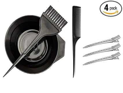 Hair Dye Brush Set Professional Salon Coloring Kit Wide Hair Color Mixing Bowl, Tail Comb, 3pcs Section Clips & Disposable Gloves Mehandi Applying Brush