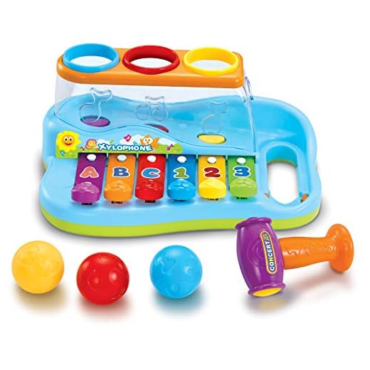 JOYIN Baby Pound & Tap Bench Xylophone Musical Toy with Color Sorting Balls and Hammer Pounding Toy for Toddlers