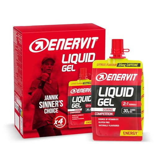 Enervit, Gel Sabor a Cítricos con Cafeína, Ideal para Deportes de Resistencia, Proporciona 30 Gramos de Carbohidratos, con Maltodextrina, Fructosa y Vitamina B1, 4 Unidades de 60 ml