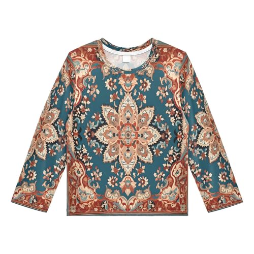 Boys Rash Guard Swim Shirt Long Sleeve UPF+ 50 Sun Shirts Quick Dry Shirt Red Bohemia for Toddler Kids