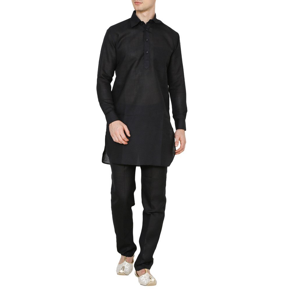 Conjunto Pathani de lino Kurta para hombre ropa tradicional ligera de dos piezas 5