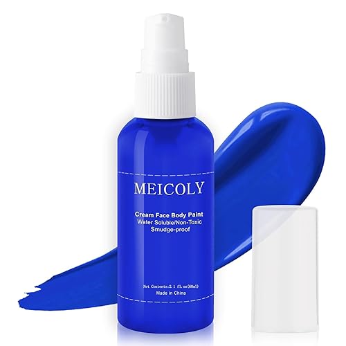 MEICOLY Pintura corporal color crema azul real, 2.1 onzas, a prueba de manchas, pintura facial azul marino, a base de agua, lavable, para adultos y