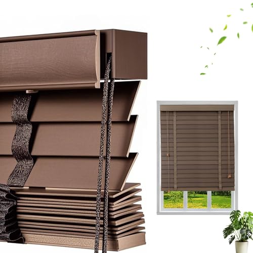 Store Occultant Fenetre Bois Exterieur, Stores Venitien Interieur Lamelle 50 mm, Store Thermique Isolant Brise Vue Impermeable avec Rail de Guidage pour Cuisine Chambre...