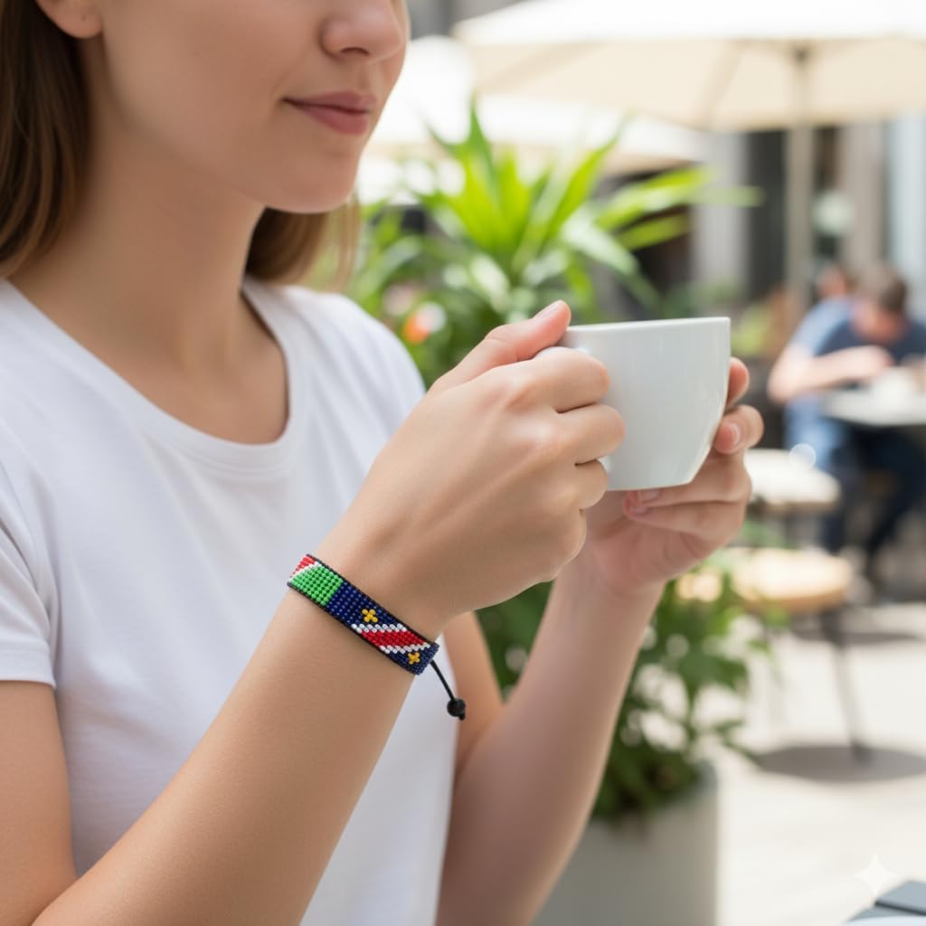 Namibia Flag Beaded Bracelet, Adjustable, Boho Style Rope Bracelet for Women, Men - Image 5
