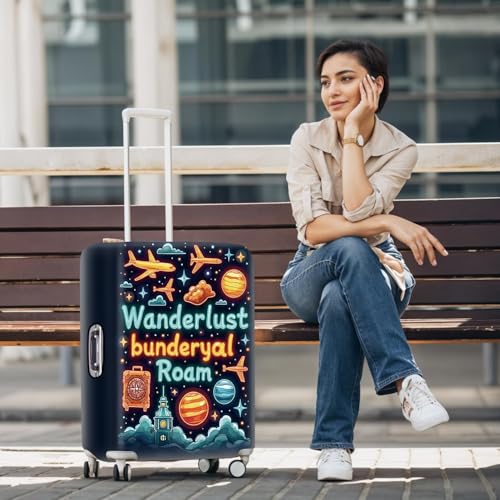 Image of World Map Luggage Cover - Stylish and Durable Travel Suitcase Protector for Wanderlust Enthusiasts and Globe-Trotters, Fits 28 inch-30 inch Suitcase,L