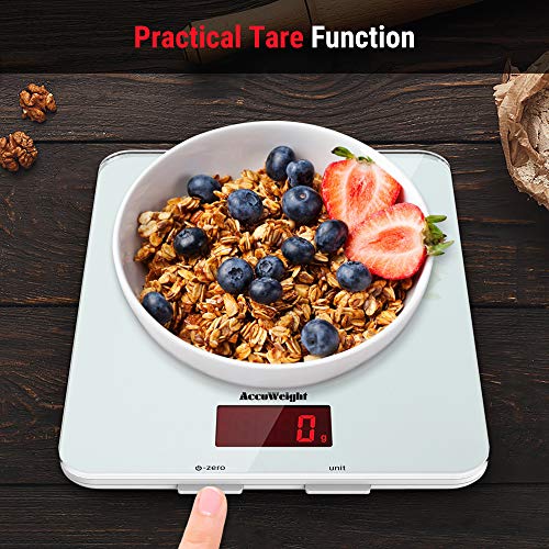 ACCUWEIGHT-Bascula-Digital-de-Cocina-con-Superficie-de-Vidrio-Templado-5kg11-lbs-Balanza-Alimentos-Multifuncional-con-Pantalla-LCD-para-Peso-de-Comida-Alta-Precision-hasta-1g-Blanco