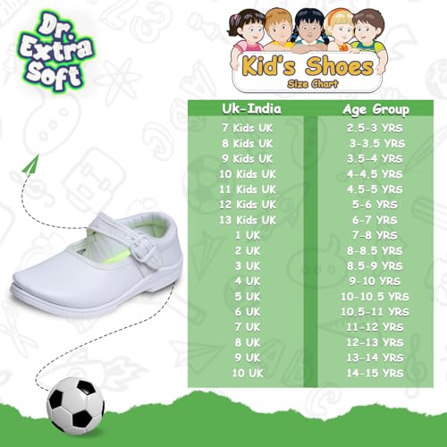Image of DOCTOR EXTRA SOFT Girls Black & White Ballerina Uniform School Shoes with Adjustable Hook & Loop| Memory Foam Cushion & Anti-Bacterial Technology| Lightweight | Comfortable|Durable & Anti-Skid D-3003