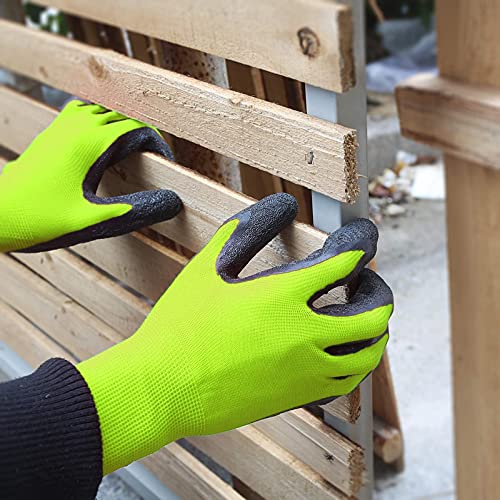 Evridwear Crinkle Latex Rubber Hand Coated Safety Work Gloves For Men Women General Multi Use Construction Warehouse Gardening Assembly Landscaping (9/L, Green- 12Pair) #TOP3