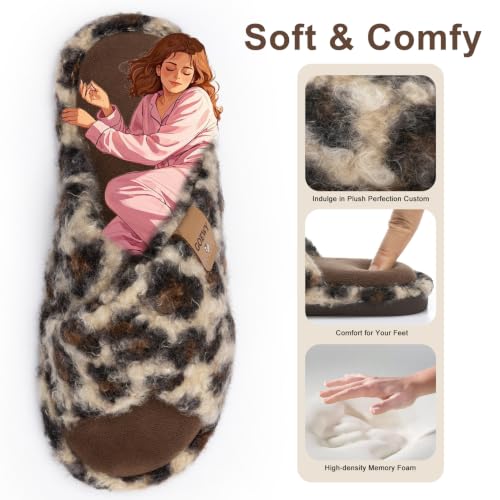 Image of GOEWY Fuzzy Open Toe Slippers for Women Cozy Memory Foam House Shoes Indoor