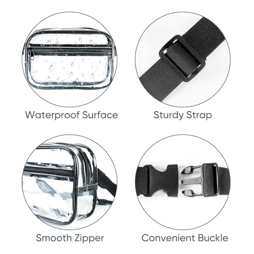 clear fanny pack for stadium events - clear bag for women men  lightweight waist pack for concerts sports games day amp travel  stadium approved transparent bag black