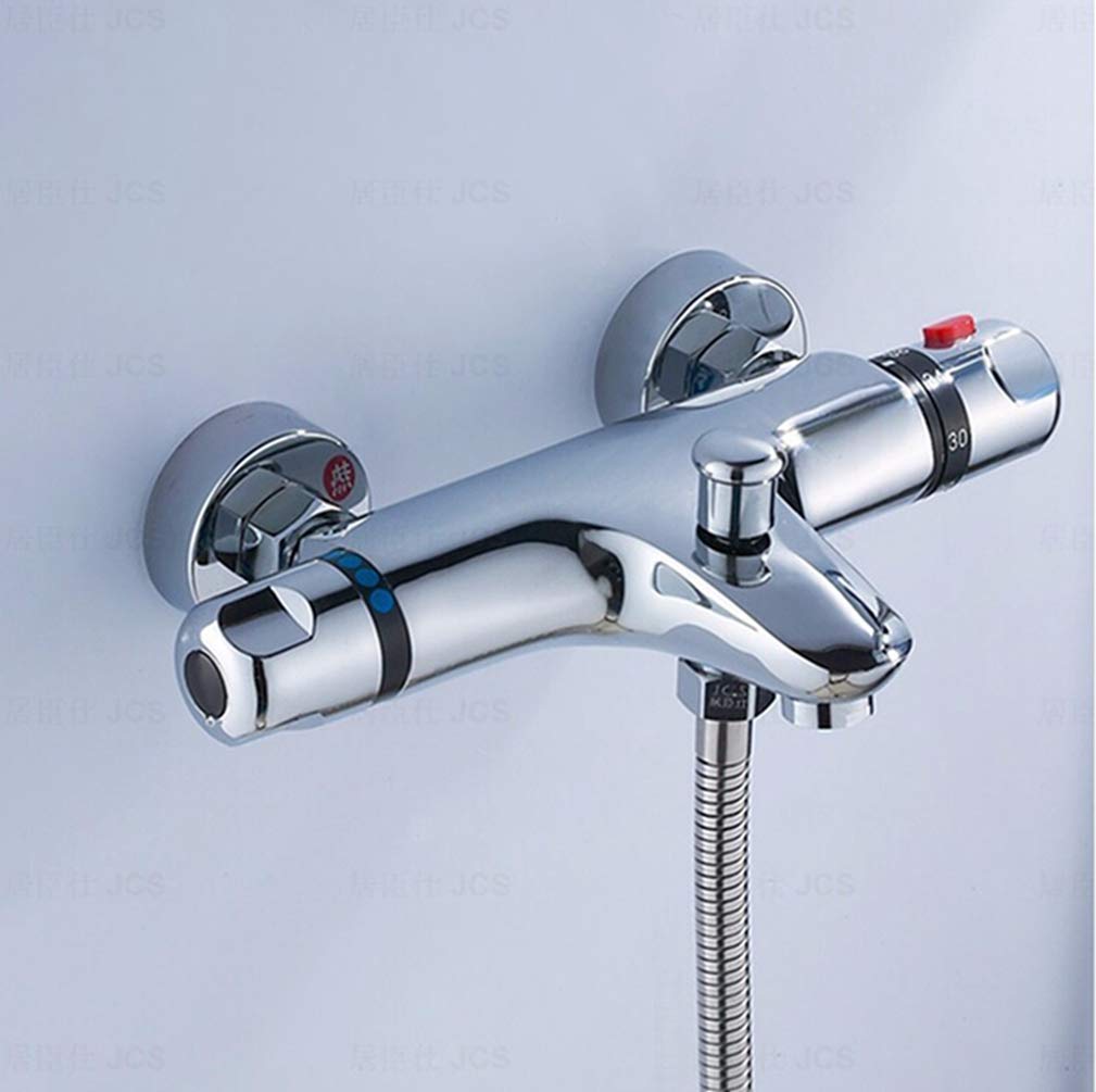 JYBNBBE Brass Chrome Wall Mounted Bathroom Thermostatic Faucet Thermostatic Shower Tap Hot and Cold Water Mixer Tap Bathtub Faucet