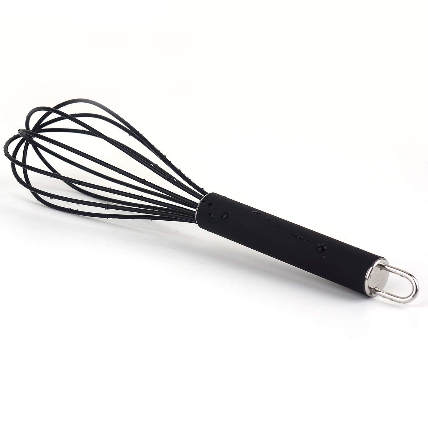 GorGin Batidor de silicona de alta temperatura y fácil de limpiar, agitador, 10 pulgadas, diseño de buen agarre para mezclar, batir, batir, agitar, cocinar y hornear (1 paquete, negro)
