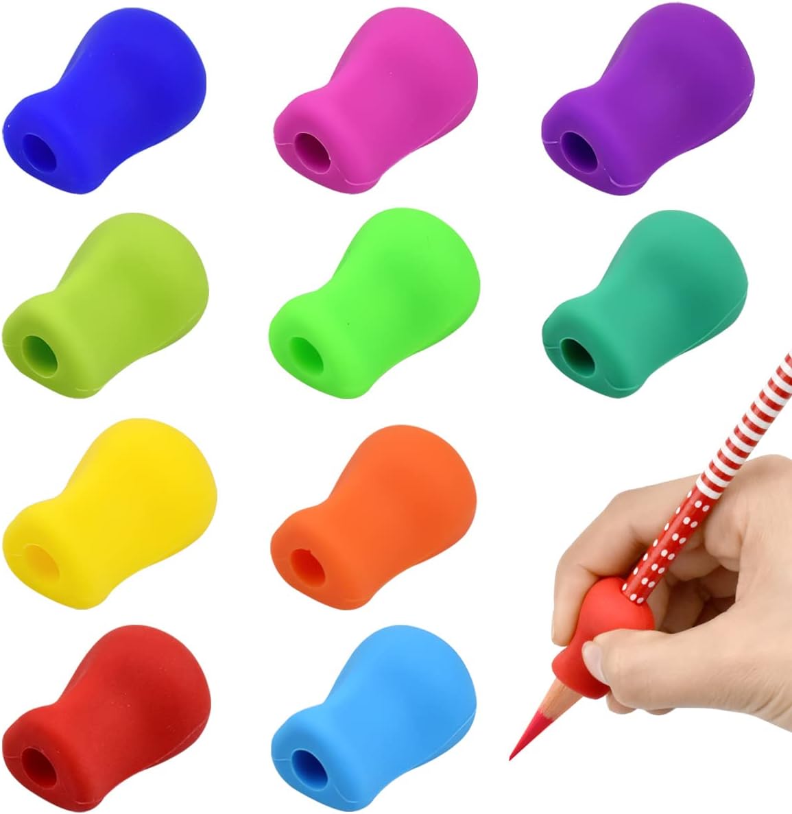Dokpav 10 Pcs Silicone Pencil Grips for Children, Colorful Pencil