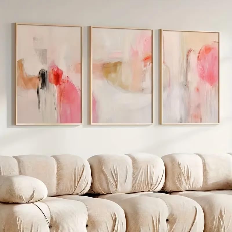 Cuadros abstractos rosas para oficinas y cafeterias modernas set de lienzos 60x80