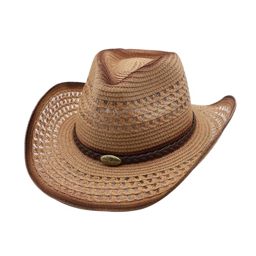 Image of Straw Cowgirl Hat for Women Cowboy Hats for Men Wide Brim Sun Hat Shapeable Western Hat Beach Hat