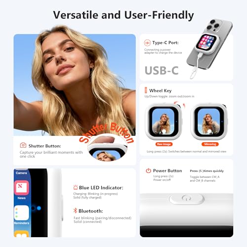 Image of Wireless Vlog Selfie Monitor Screen with AMOLED Display, 4K Phone Vlog Selfie Monitor Screen Bluetooth Remote, Magnetic Back Camera Monitor for Vlog Live Stream TikTok, Compatible with iPhone /Android