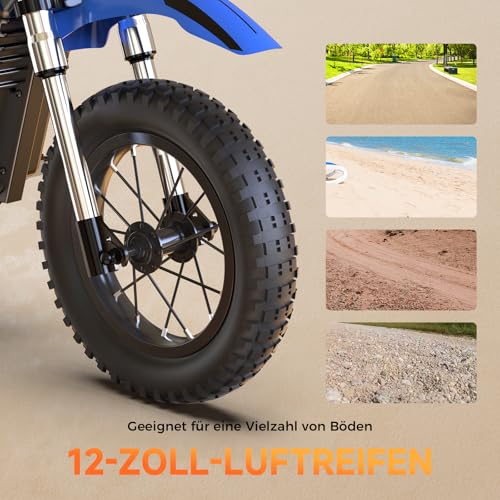 Elektro Motorrad Kinder, Elektromotorrad mit 36V 5.2Ah Batterie, 8/13/25 KMH Geschwindigkeitsmodus, 22 km Reichweite, 12 Zoll Luftreifen, LED, doppelte Stoßdämpfung, Motorrad für 3–10-Jährige – Bild 5