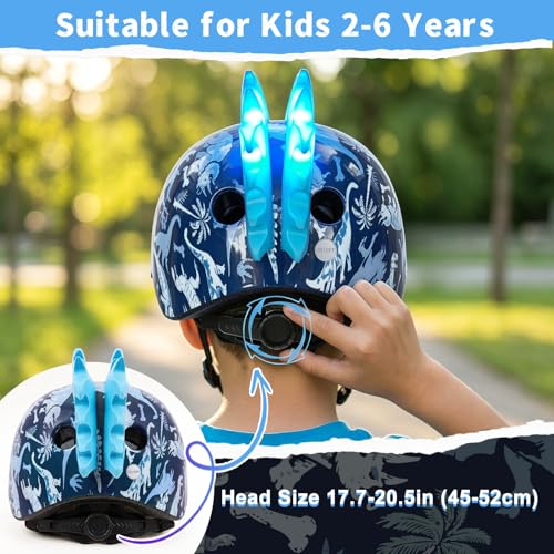 Image of Toddler Bike Helmet with LED Lights, Kids Helmet for Boys 2-6 Years, Adjustable Kids Bike Helmets Toddler Helmets for Bicycle Skateboard Scooter