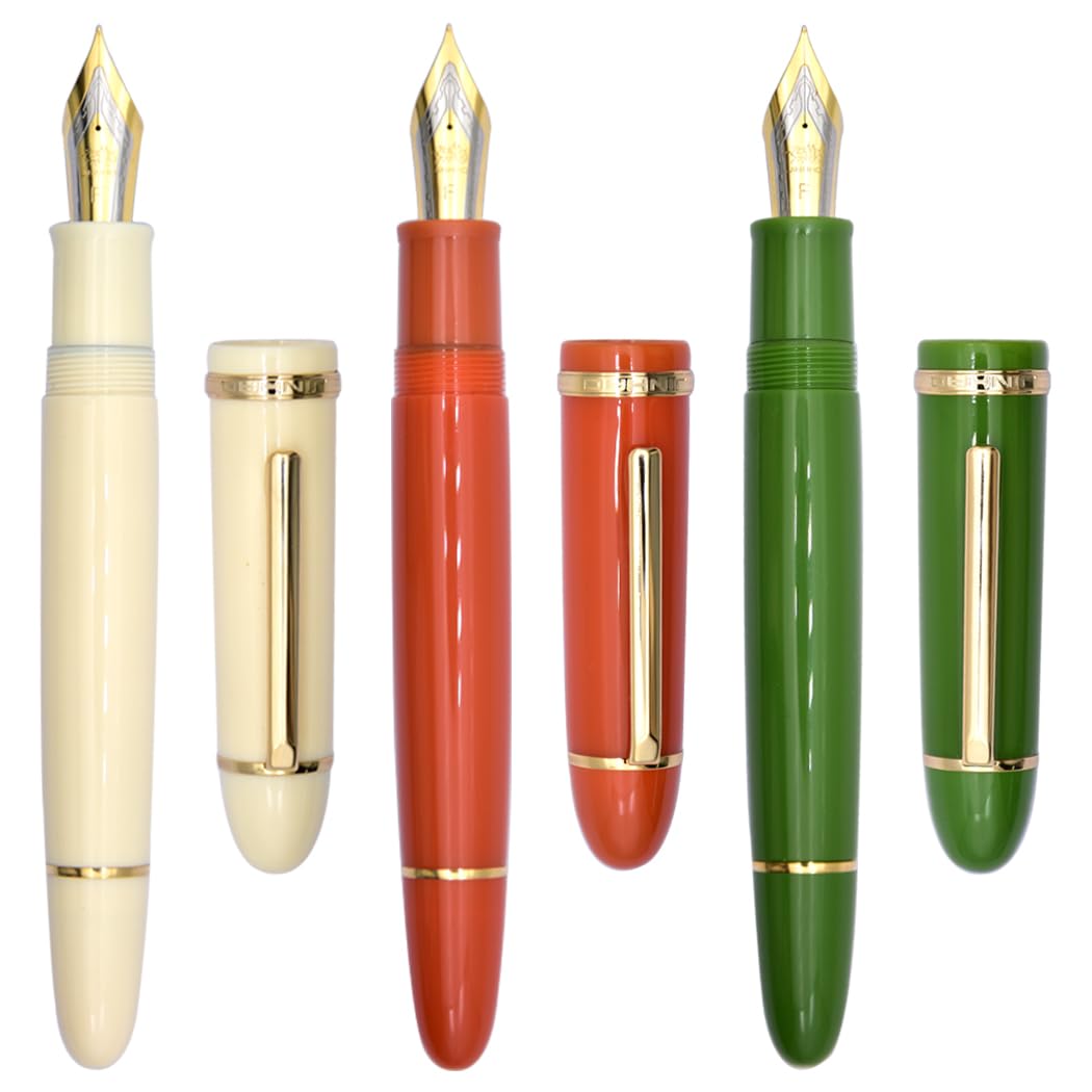 Ranvi Jinhao X159 Fountain Pen of 3 Pack,Fine Nib with Ink Converter,White,Green,Orange(Gold Clip)