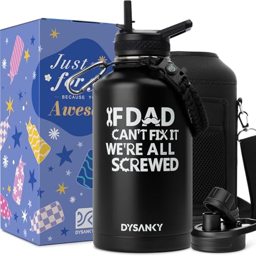 Image of DYSANKY Fatehers's Day Water Bottle Gift for Dad- 64 oz Insulated Stainless Steel Bottle with Carrier Bag, Strap & Gift Box - BPA-Free - Ideal for Hiking, Camping & Travel 64 oz
