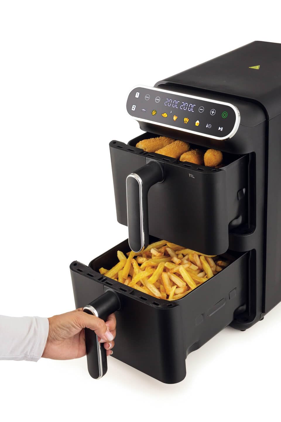 Ariete 4640/10 Air Fryer Vertical DUO, Friggitrice ad aria doppia verticale, 2460W, 11L, Due cestelli, Sync e Dual, 6 programmi, Funzione Grill, Fino a 200°C