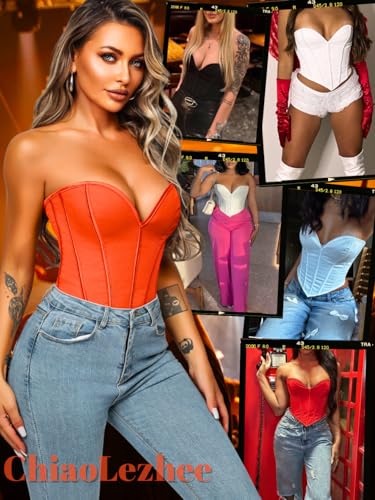 Image of ChiaoLezhee Heart Corset Top For Women, Sexy Concert Outfits Going Out, Strapless Crop Top, Overbust Bustier