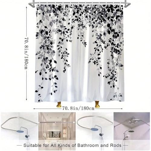 Rideau de douche élégant à motif de feuilles haut de gamme 165 x 214 cm