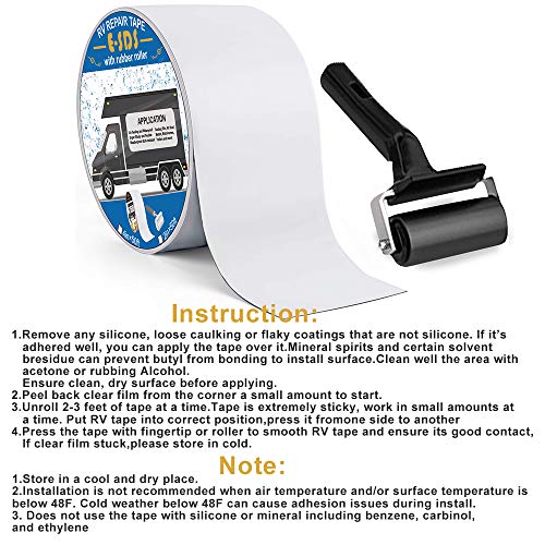 E-Sds Rv Roof Sealant Tape 4" X50' With Rubber Roller, Uv & Waterproof White Rv Seal Tape For Rv Roof Repair, Window, Boat Sealing, Truck And Camper Roof Leaks #TOP6