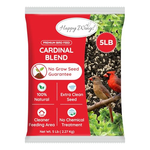 Happy Wings Cardinal Blend Bird Food, Mix of Sunflower and Safflower Seed, 5 Pounds | No Grow Seed | Bird Food for Wild Birds