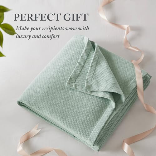 Image of Madison Park Liquid Cotton Luxury Blanket Premium Soft Cozy 100% Ring Spun Cotton For Bed , Couch or Sofa, Twin, Sea Foam | Breathable Fabric for Bed or Couch, Diamond Pattern, Lightweight, OEKO-TEX Certified