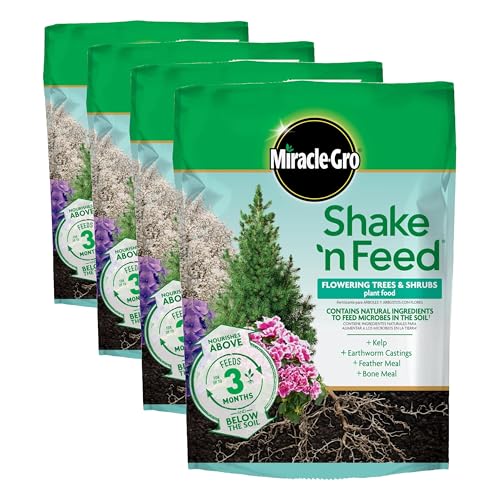Image of Miracle-Gro Shake 'N Feed Flowering Trees and Shrubs Plant Food, for In-Ground and Container Plants, Acid-Loving Flowering Plants, 8 lbs., (Pack of 4)