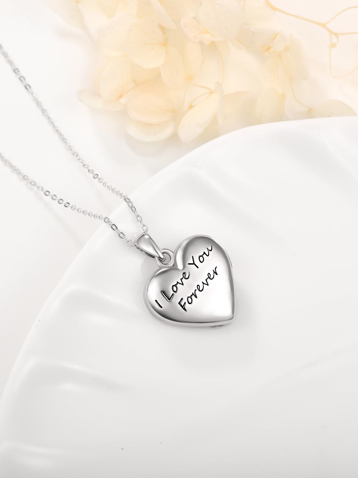 TANGPOET Naszyjnik z kwiatem, serce, medalion, dla kobiet, dziewcząt, pomieści dwa zdjęcia, srebro wysokiej próby 925, pamiątkowa biżuteria, prezent na urodziny, Boże Narodzenie, ukończenie szkoły