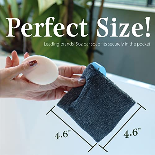 Myhomebody Soap Pocket Squares Exfoliating Soap Saver Pouch | Body Scrubber, Exfoliator Sponge For Bath Or Shower | For 5Oz Bar Soap Or Leftover Bits | Graphite Gray, 3 Pack + 2 Soap Lifting Pads #TOP1