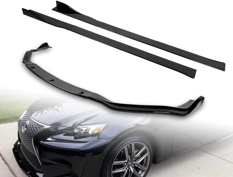 HYPERSPEED Front Bumper Spoiler Lip + Side Skirt Extension Rocker Panel Splitter Diffuser ABS Fit for 2014 2015 2016 Lexus IS250 IS350 F-Sport, Car Mods Accessories (Painted Black, 86" x 4", 9PCS)
