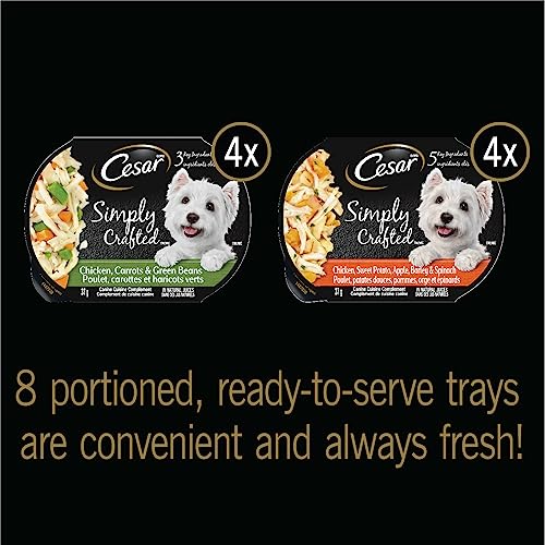CESAR Simply Crafted Wet Dog Food, Chicken Carrots & Green Beans - Chicken, Sweet Potato, Apple, Barley & Spinach, 8x37g Variety Pack - Image 3