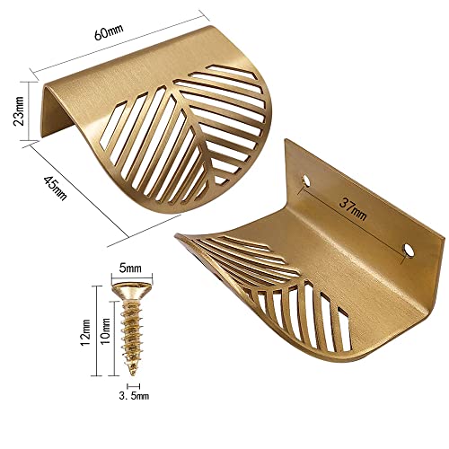 Oneyijun 2 Pcs Leaf Shape Cabinet Drawer Wardrobe Door Brass Gold DecorativeFurniture Pulls Handles Kitchen Door Drawer Pull Knobs with Screws for Bathroom Bedroom (60mm Style1) - Image 2