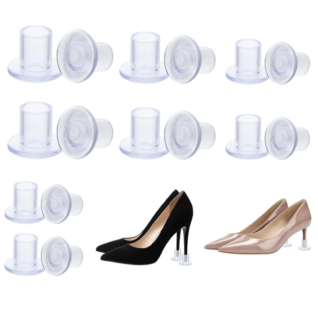 WUSJCOF Cubre Tacones Boda Transparentes, 8 Pares de Cubre Tacones para Mujer, Protectores de Tacones para Zapatos de Tacón Alto, Ideal para Césped y Ocasiones Formales (7 mm, 9 mm, 11 mm, 13 mm)